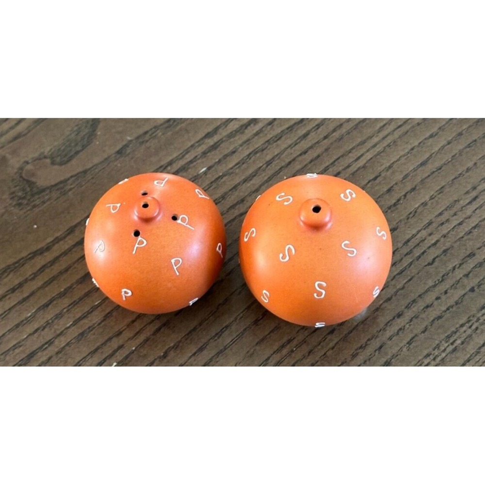 Vintage MCM Enesco Japan HTF Salt Pepper Shakers Orange Edith Nielsen(?)